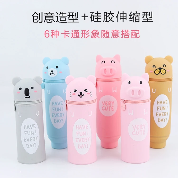 
Hot Sale school stationery items list low price custom promotion funny animal t design silicone pencil case 