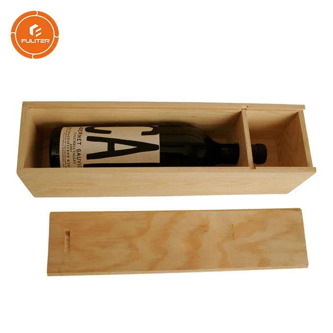 Custom Red Wine 2 Bottle Empty Sliding Lid Blank Wooden Wine Box