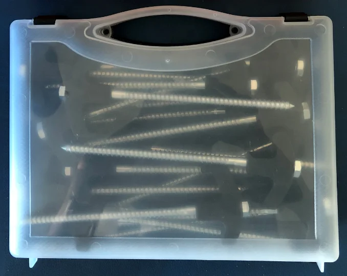 Promotional screw tent peg tent stake with plastic storage box for outdoor camping