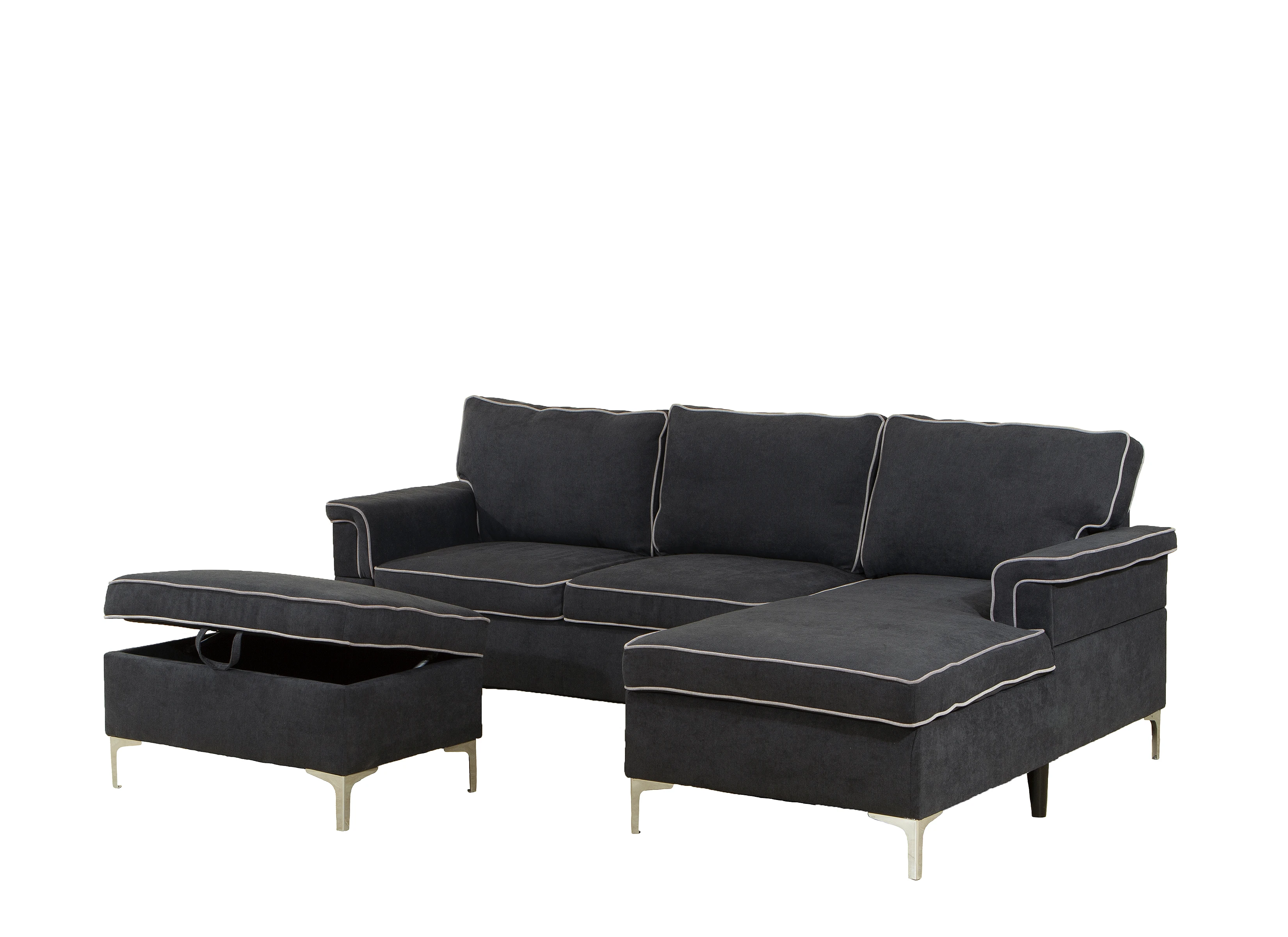 Latest Modern Living Room Contrast Piping Storage Ottoman Sofa Set Sofa Cum  Bed Sofa Bed