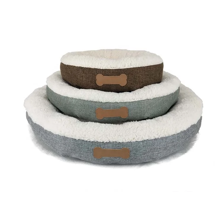 High quality Pet Bed Factory Supplies poly linen round cheap pet cat dog bed