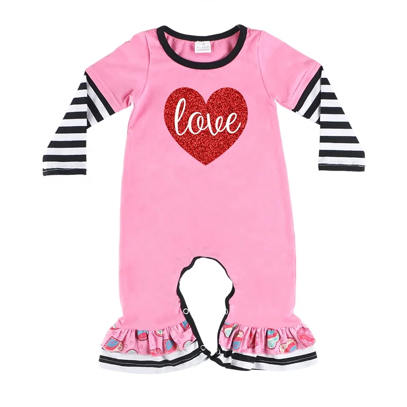 Полосатый длинный рукав девочка хлопок Модный комбинезон на День святого Валентина