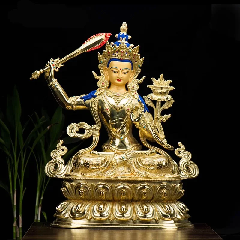 Casting Bronze Golden Buddha Statues Decorative Manjushri Buddha Figurine Religious Art Collectible Small Buddha Statue