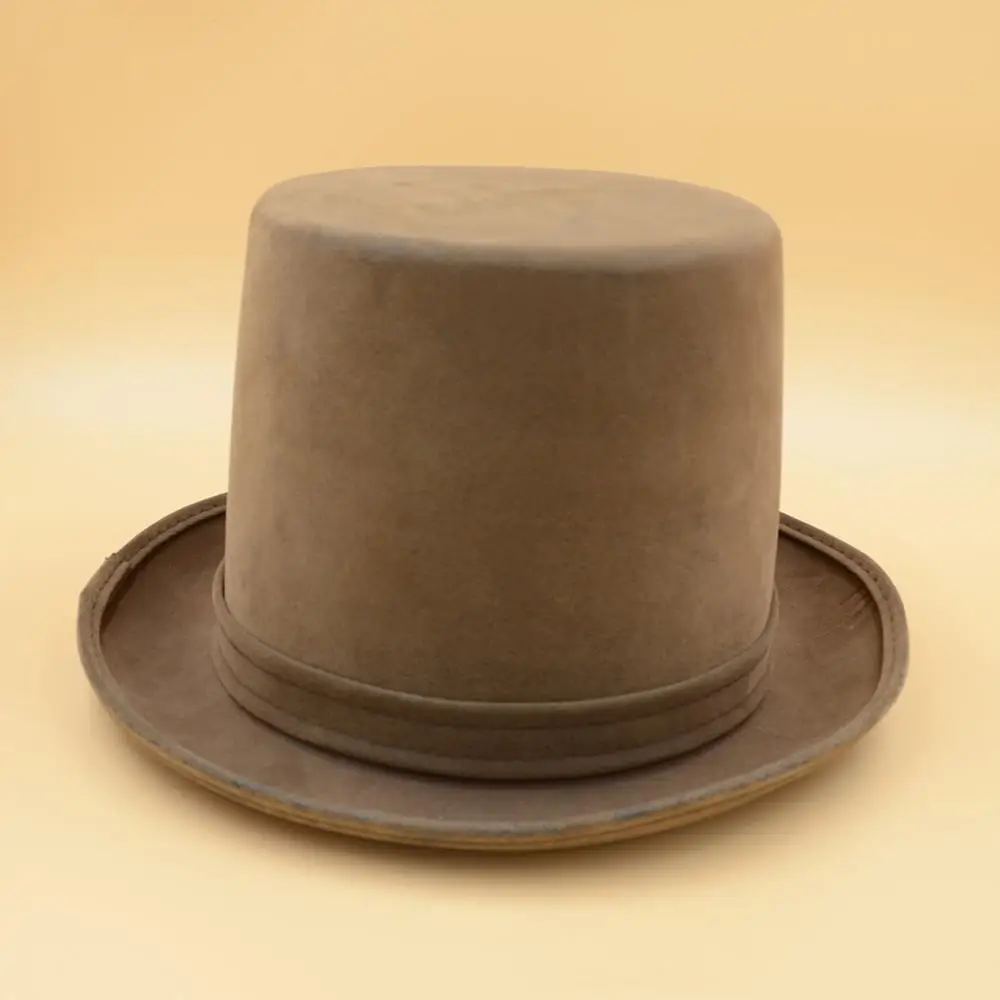 MH-3050 Party Halloween Deluxe Tall Victorian Leather Brown Top Hat