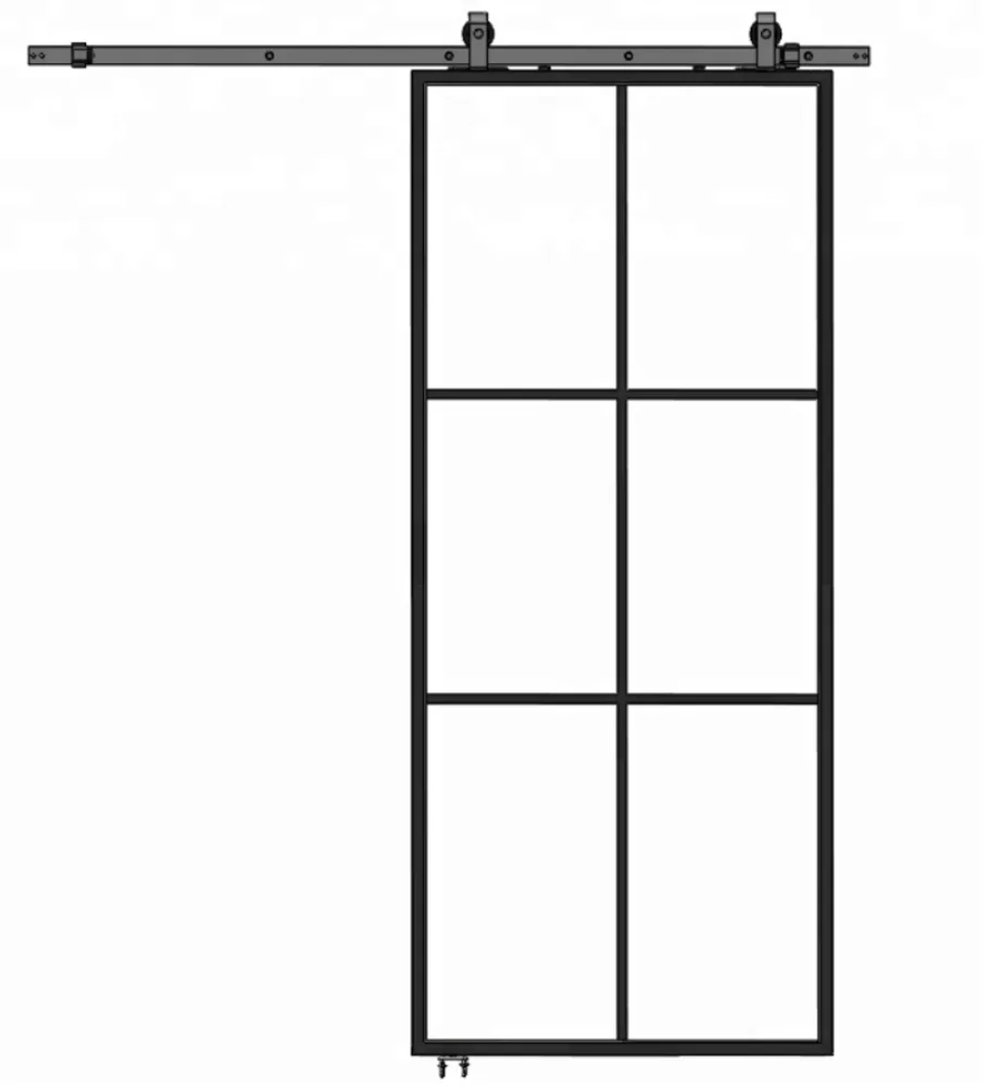 Во французском стиле черная углеродистая сталь скользящая матовая стеклянная рамка дверь сарая с мягким закрытием