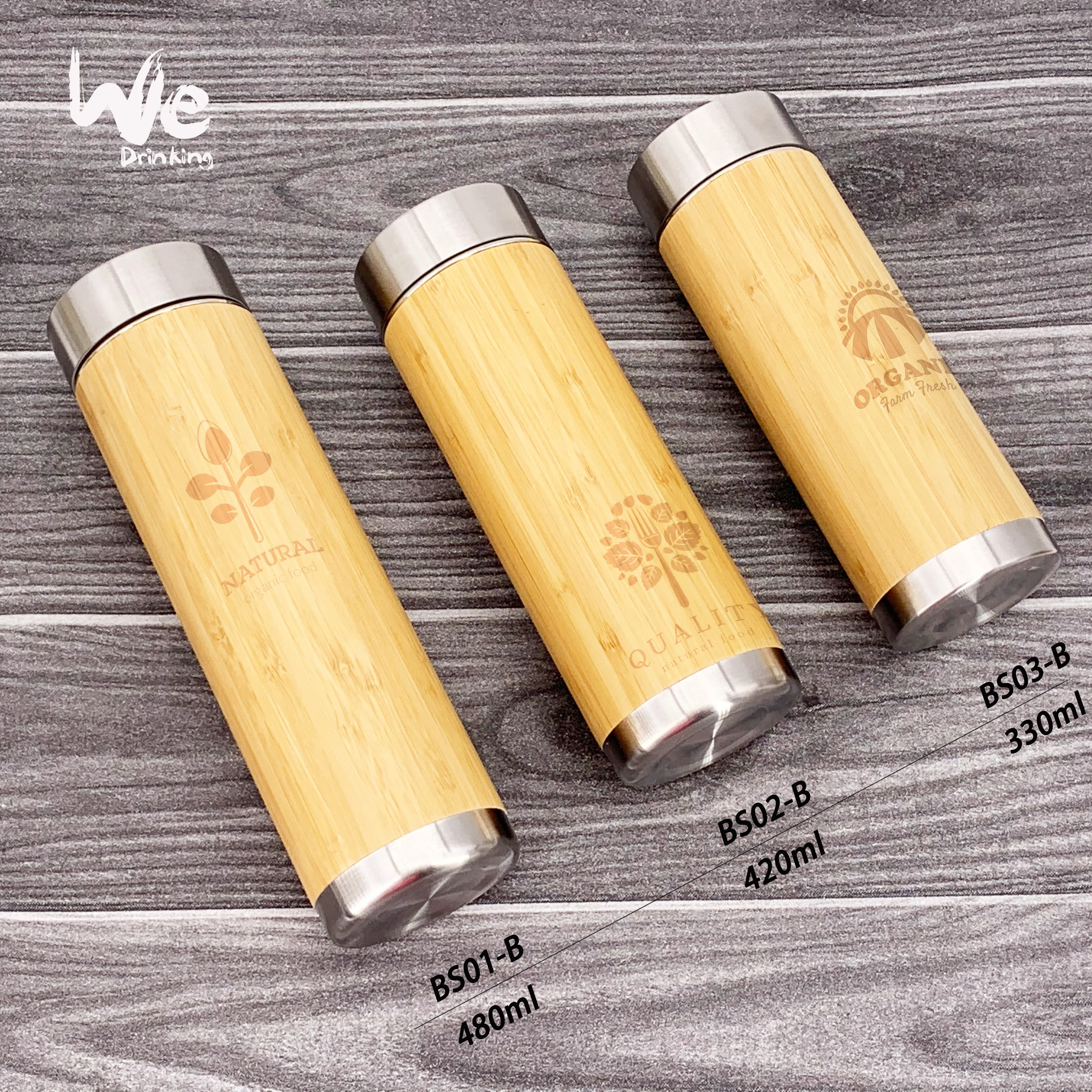 
BS01 480ml 17oz Premium Insulated Bamboo 2go Bottle with Tea Infuser and Strainer for Detox Tea On The Go and Fruit Infusion 