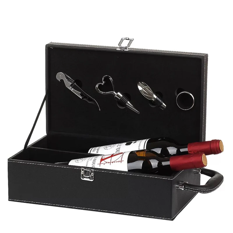 Custom leather wine box PU leather wine gift box  For Double Bottles Wine Case