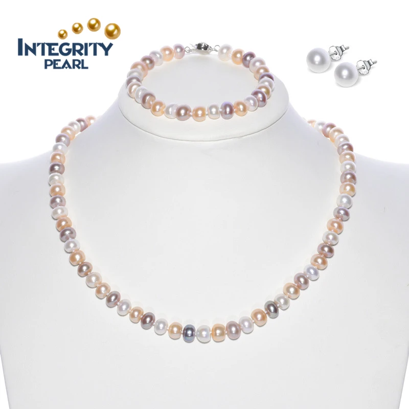 Classical design natural fresh water pearl jewelry sets necklace/bracelets/ earring hand-make