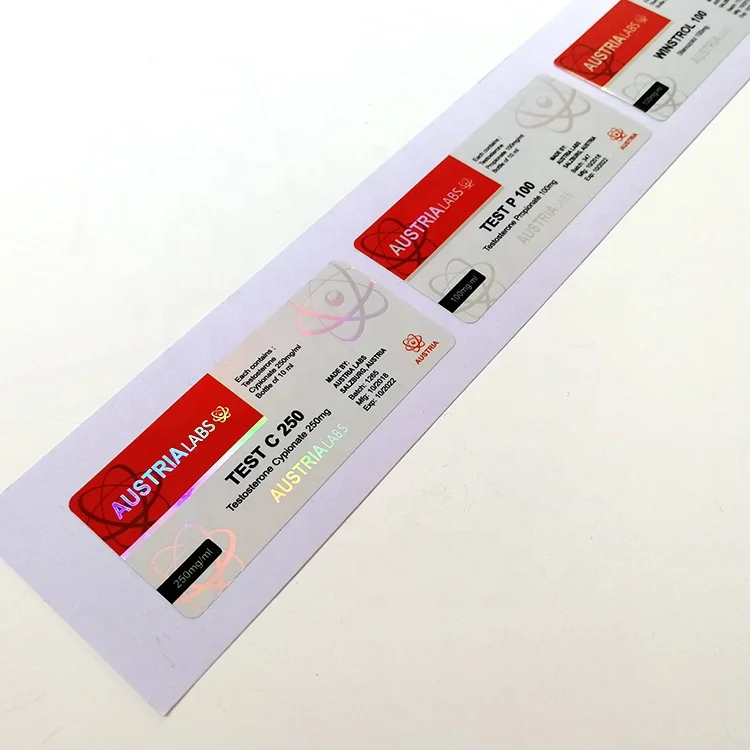 ZPT9-23 All kinds of in stock 10ml vial packaging label hologram vial sticker for TEST E 250/ EQUI 200/ TREN A 100