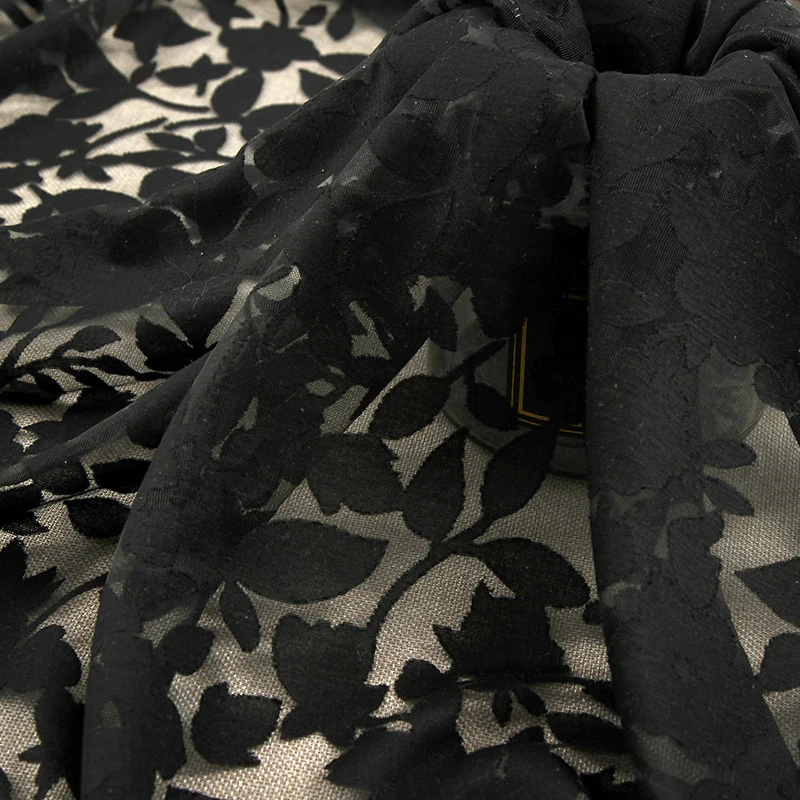 
Chinese factory sells elegant and comfortable pure black floral dress burnt fabric 