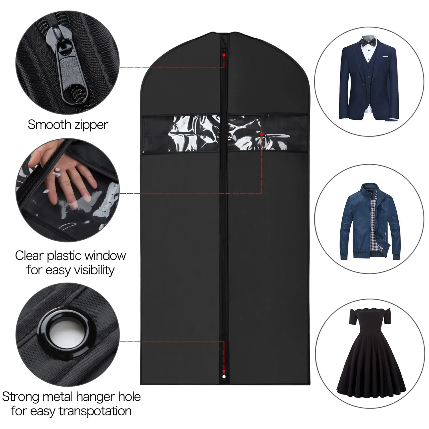 Factory hot sales custom eco-friendly polyester foldable black, suit garment bags with custom logo printing/