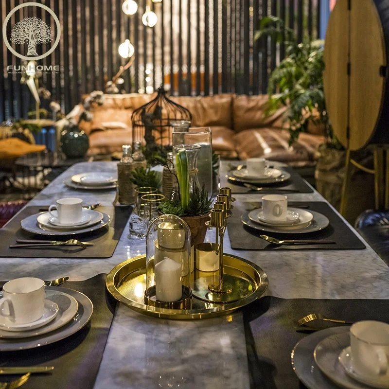 Luxury European Style White Marble Top Metal Frame Dining Table