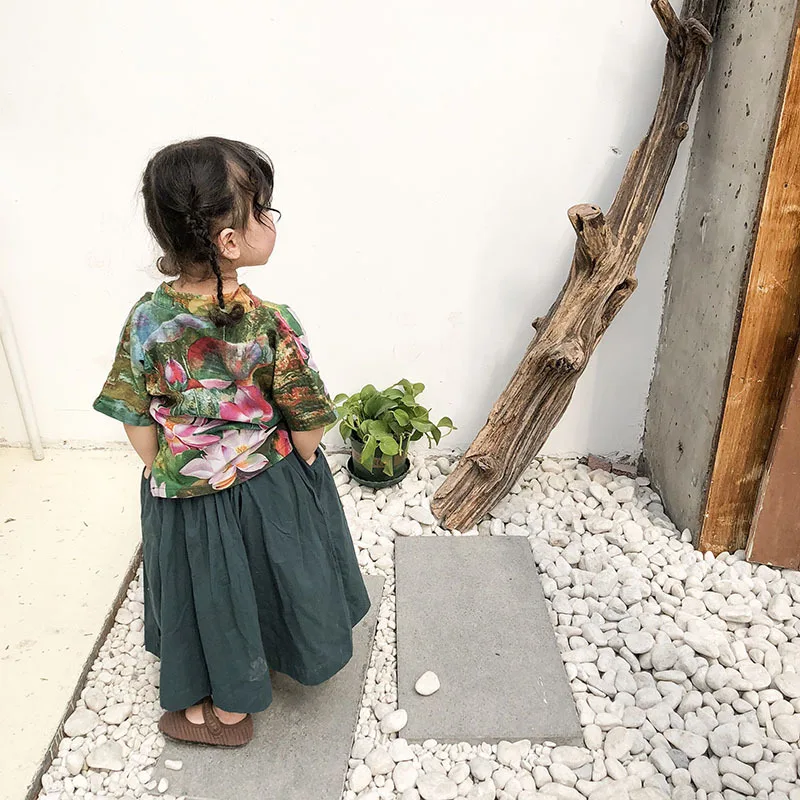  Летний детский костюм из чистого хлопка в стиле ретро