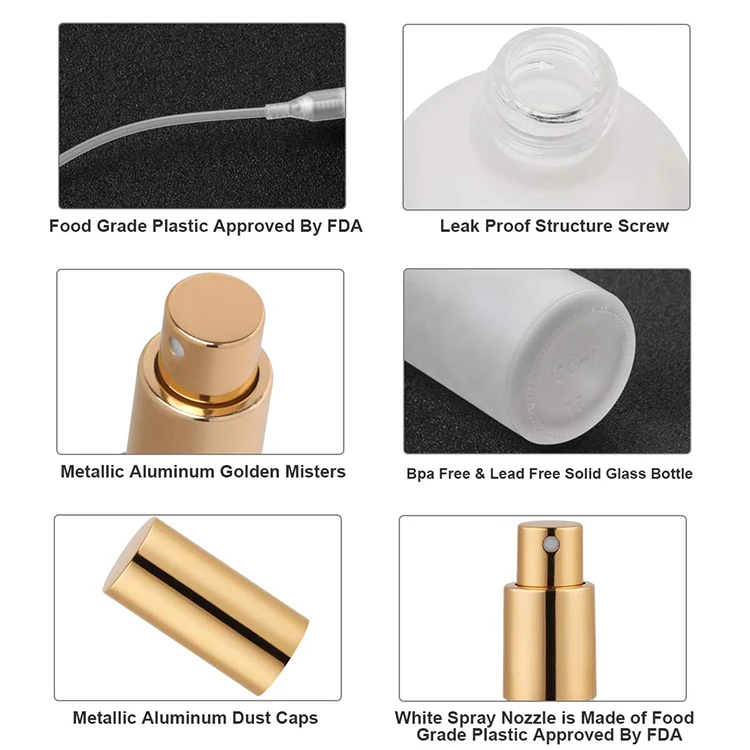 Золотой пустой флакон-распылитель из янтарного стекла 100 мл с мелким распылителем