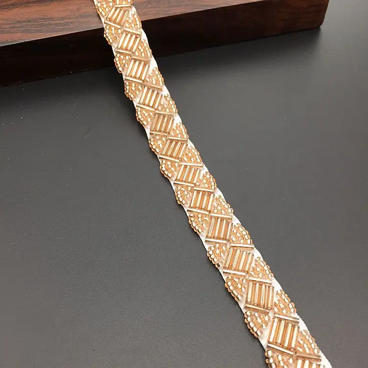 Pearl Beaded Lace Trim Mesh Lace Ribbon Fabric Clothes Decoration Wedding Dress Collar Sleeve African Lace Fabric Applique