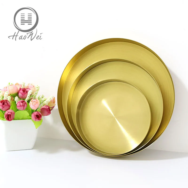 3 sizes round gold stainless steel candy tray metal jewelry storage tray