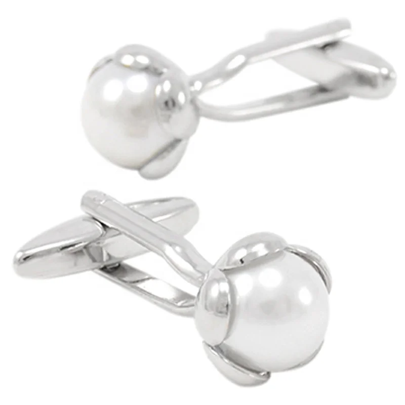 
Luxury Mens Shirt Cufflinks High Quality White Pearl Ball Cuff links Brand Wedding Grooms Fine Gift Jewelry 