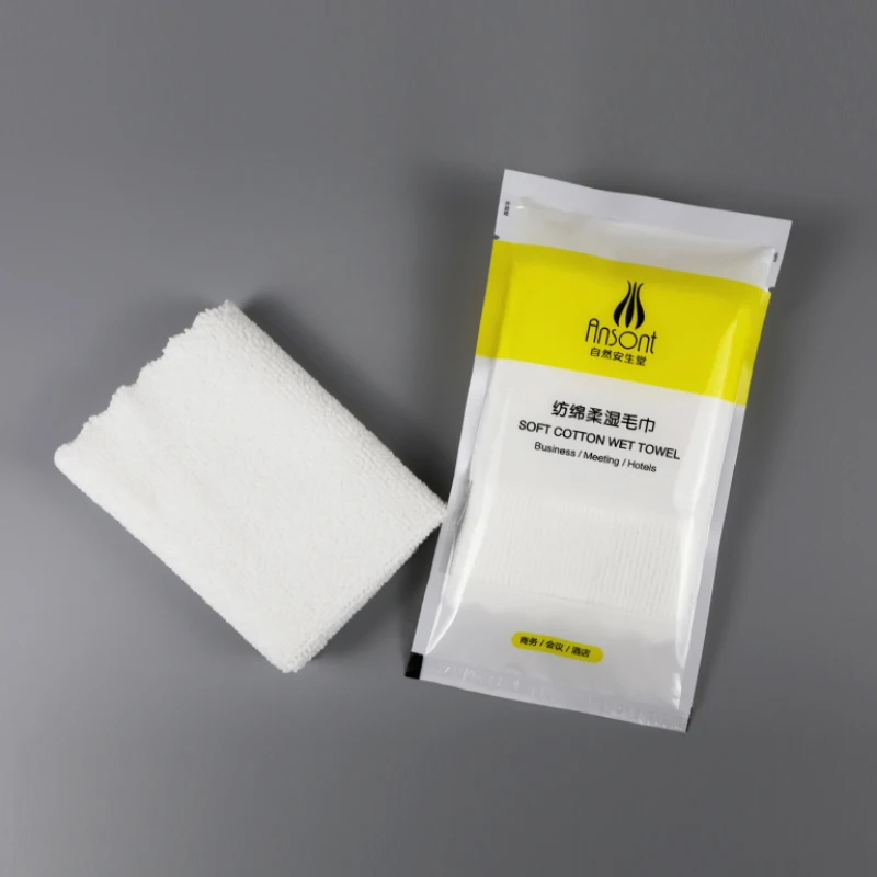 Hot sale 100% cotton white plain disposable restaurant refreshing wet towel