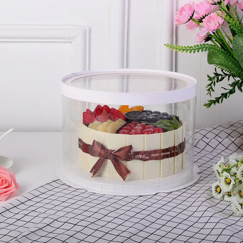 6 8 10 12 Inches Luxury PET Plastic Extra Tall White Black Cylinder Round Cake Box With Clear Lid