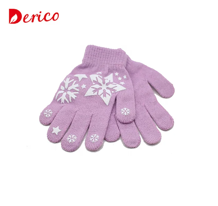 Fashion custom knitted acrylic cute print children mitten glove