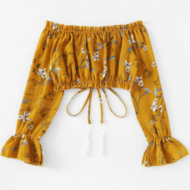 Fashion Women Summer Off Shoulder Floral Boho Blouse Ladies Loose Shirt Blouse Casual Tops 2019 fashion clothing