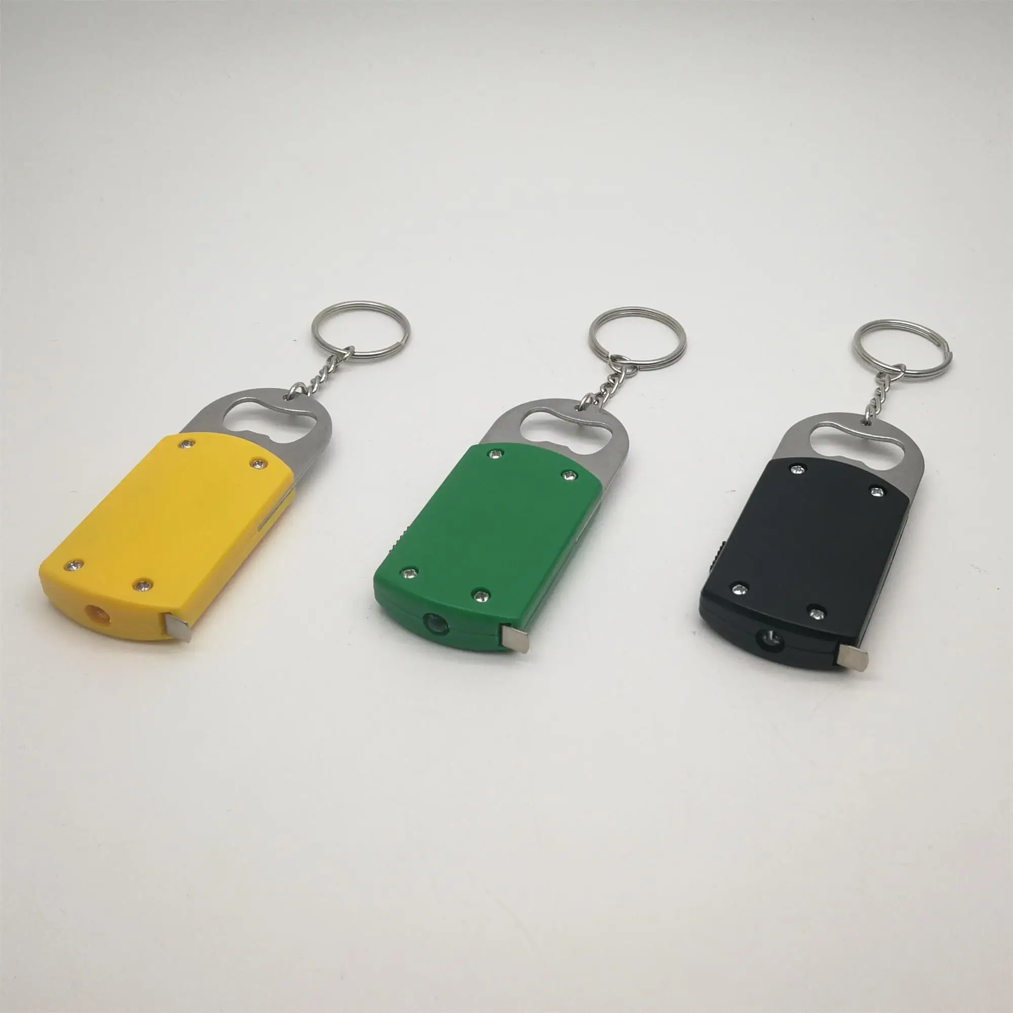 Multi function stainless steel key chain bottle opener LED light key chain with tape measure
