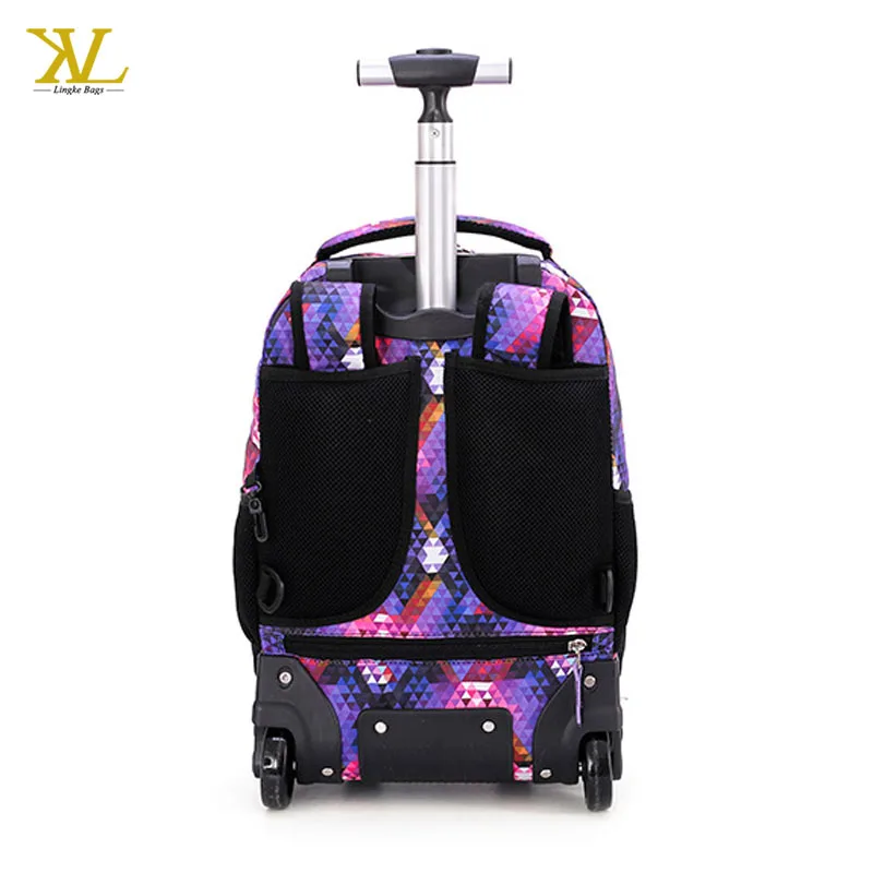 High Quality Durable Allover printed Trolley School Bag With  Single Aluminum , School Trolley Backpack