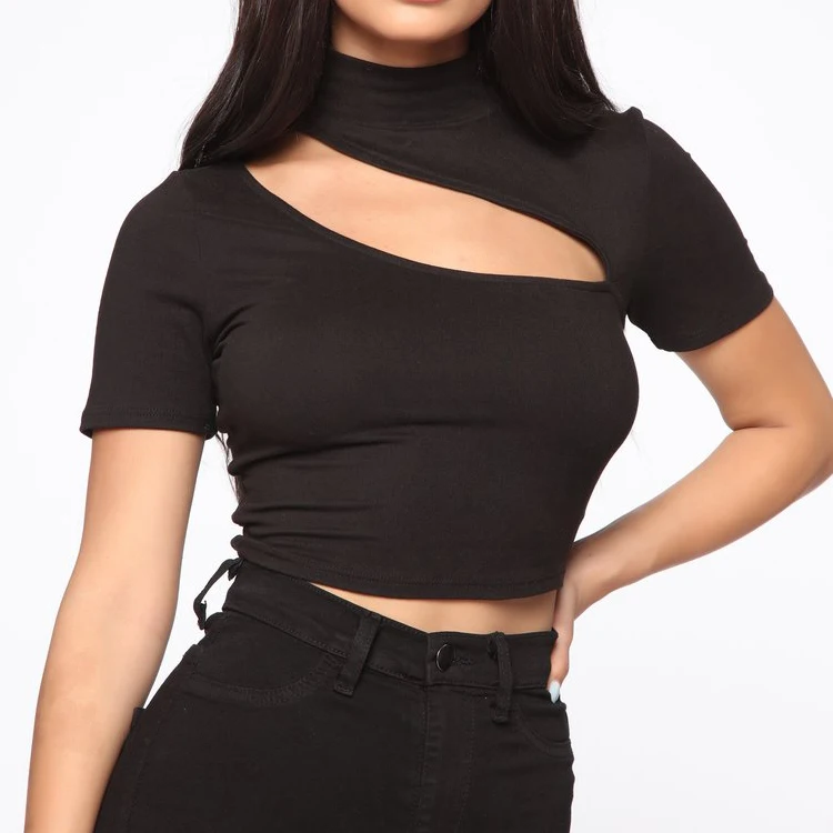 Factory Price Sexy Cut Out Design  crop tops Women Short Sleeve Summer Fashion Tops Blouses
