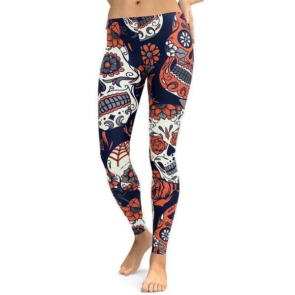 Wholesale 92 polyester 8 spandex buttery super soft skull printing milk silk 3d leggings for women