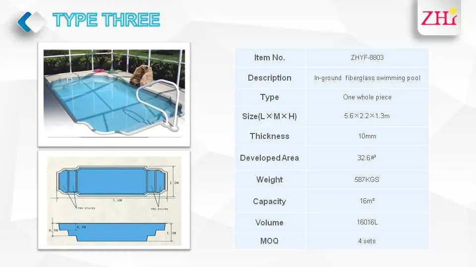 New fashion 8m 10m outdoor indoor underground swimming pool fiberglass white blue customized color