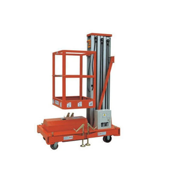 10 m Hydraulic Aluminum Man Lift Table With Single Mast Vertical Lift With Outrigger Interlock