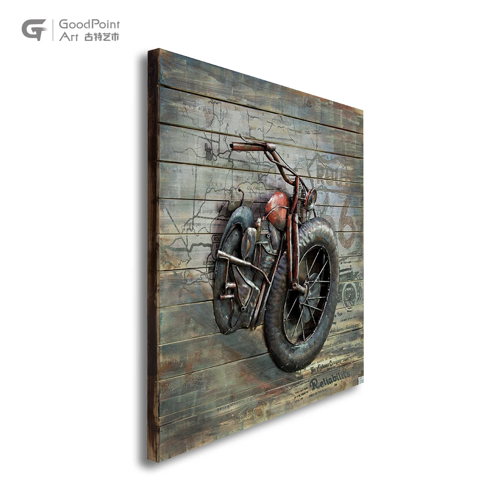 
Rustic handmade wall painting motorcycle picture metale antique ar wall hanging iron 