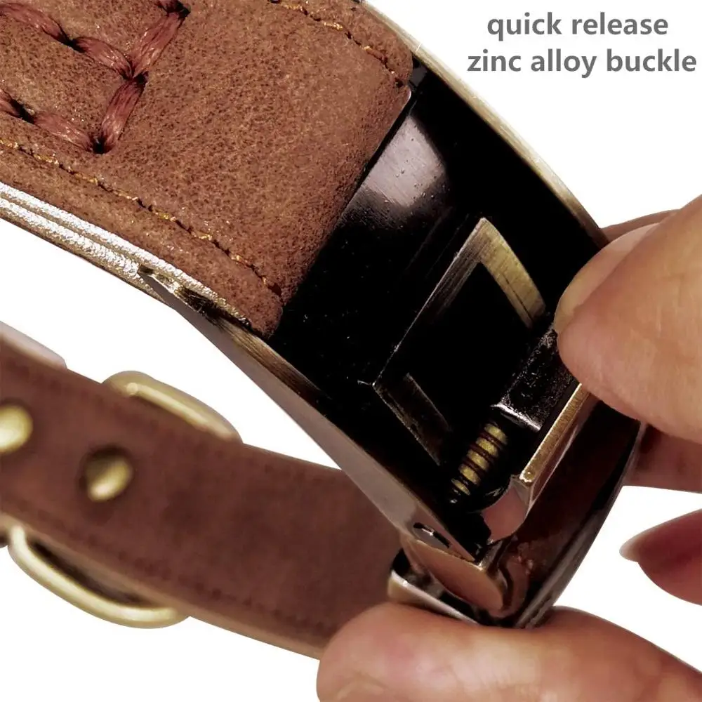 Wholesale OEM Manufacture, Basic Classic Luxury Padded Leather Dog Collar with quick release Seat belt Buckle