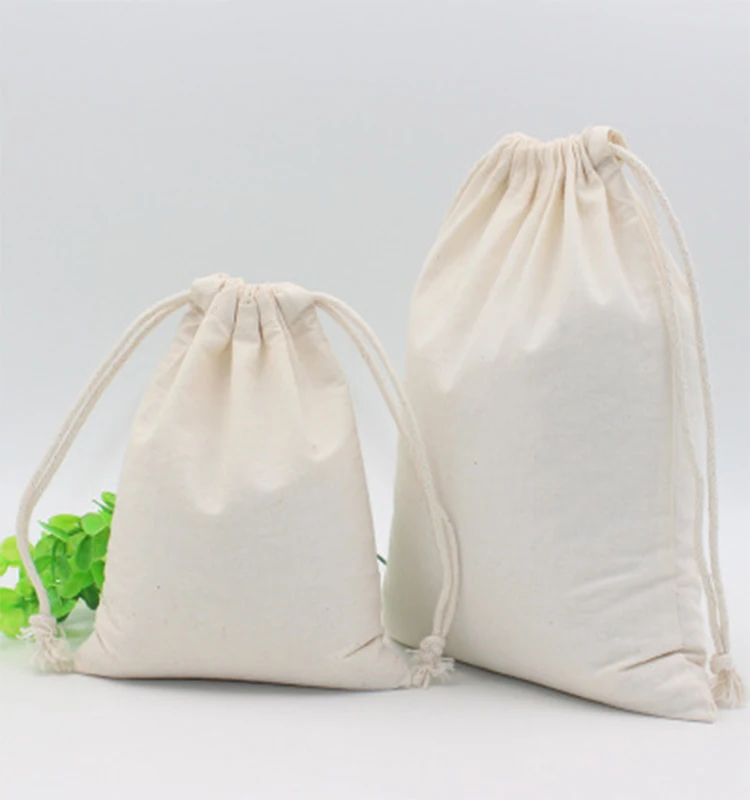 Cotton muslin promotional custom printed drawstring bag wholesale