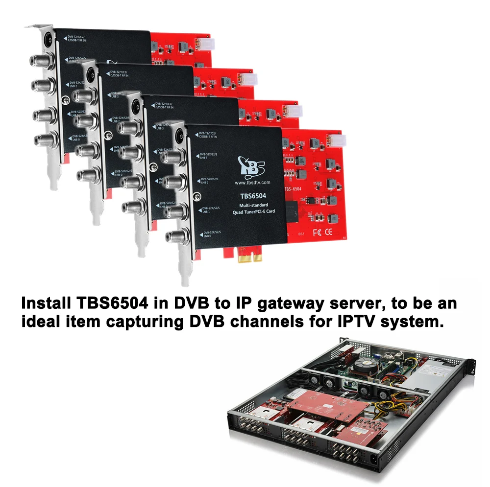 
TBS6504 Quad Tuner dvb s2 fta satellite receiver pci-e dvb-t2 tuner tv card ISDB-T DVB-C capturing card for IPTV streaming 