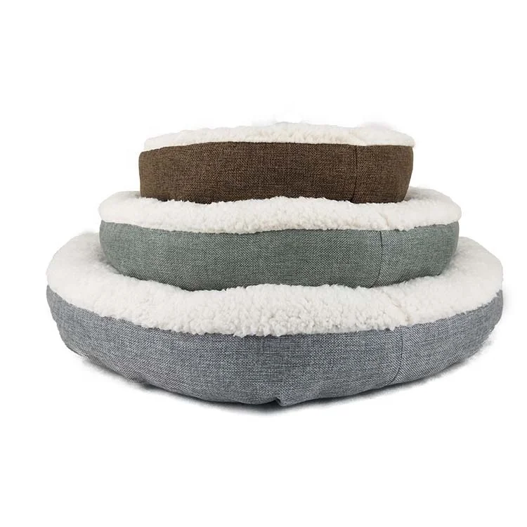 High quality Pet Bed Factory Supplies poly linen round cheap pet cat dog bed