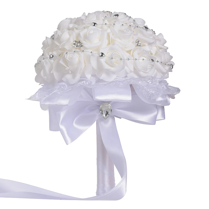 Romantic Artificial White Ivory Flowers Bridal Hand Holding Rose Wedding Bouquet
