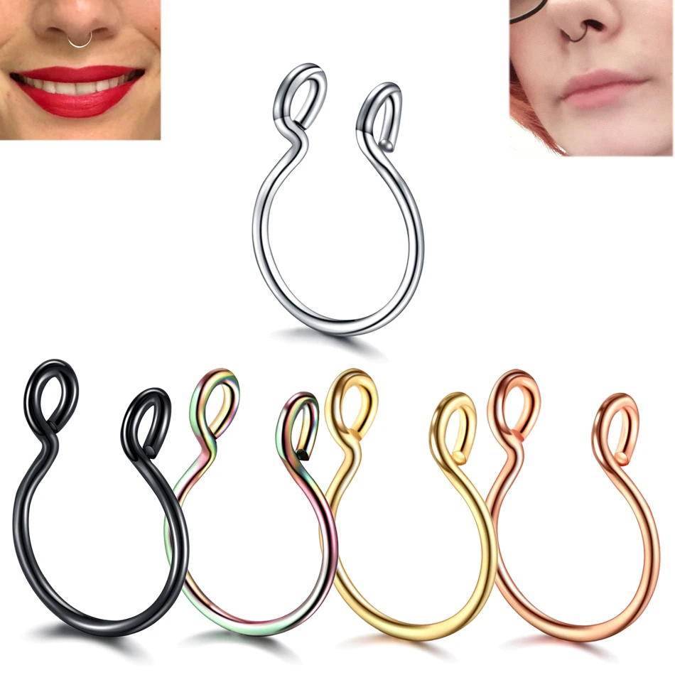 Septum Nose Ring 20g Hoop Nose Ring Gold Rose Gold Silver 8mm Non Pierced Clip Nose Ring Faux Body Piercing