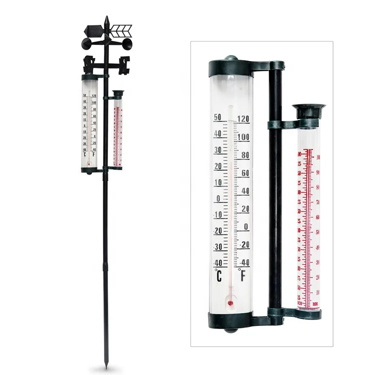 Cheap PP+PS+Iron Material weather vane wetter station wind vane with thermometer & rain gauge and wind wind indicator