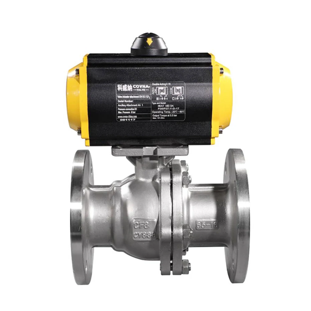 COVNA DN80 3 inch 2 Way Double Flange Type Remote Operated Stainless Steel Pneumatic Actuated Ball Valve