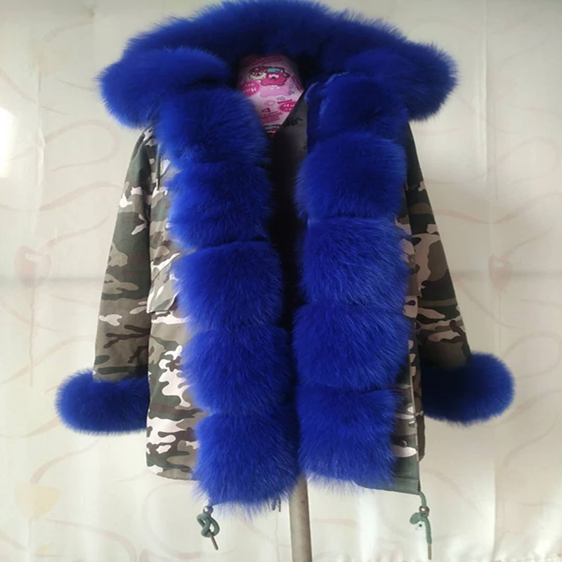 
Fox Fur Collar Hood Trim with Real Rex Rabbit Fur Lining Winter Fur Coat for Women 