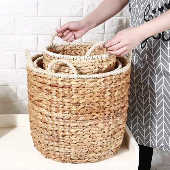 New design natural water hyacinth laundry baskets Hotel use handmade hot sell woven rattan laundry basket for washing clothings