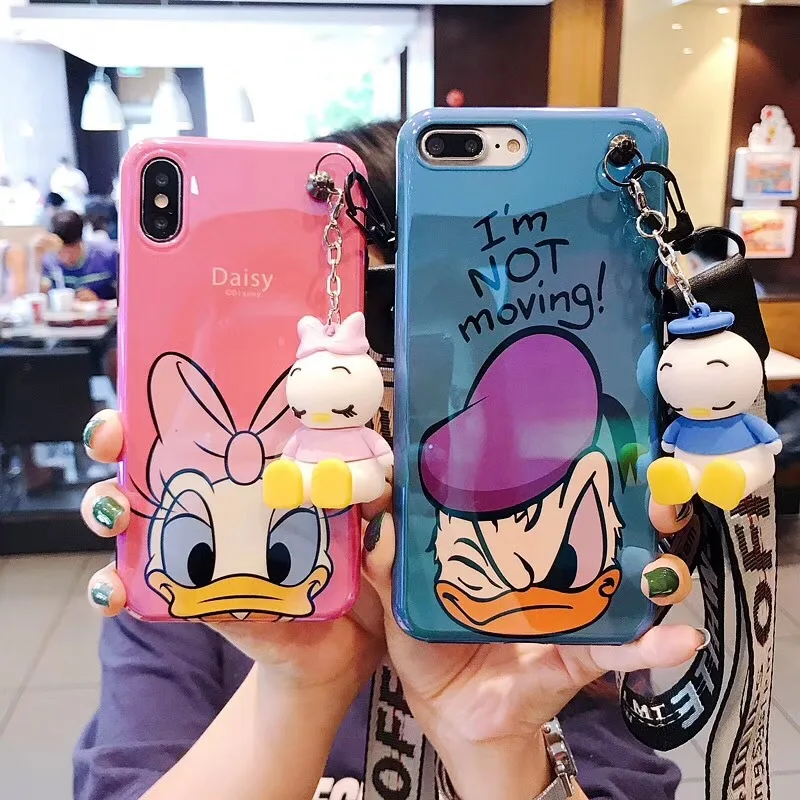 
Cartoon Bracket Doll Hand Strap Phone Case For iPhone X XS MAX XR 7 6 6s 8 Plus Donald Daisy Duck 