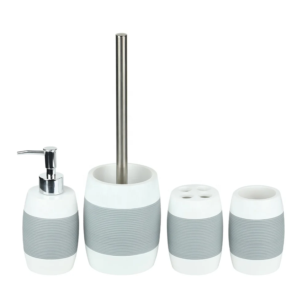 White Bathroom  Set Toilet Brush Holder Tumbler Toothbrush Holder Resin Bathroom Set