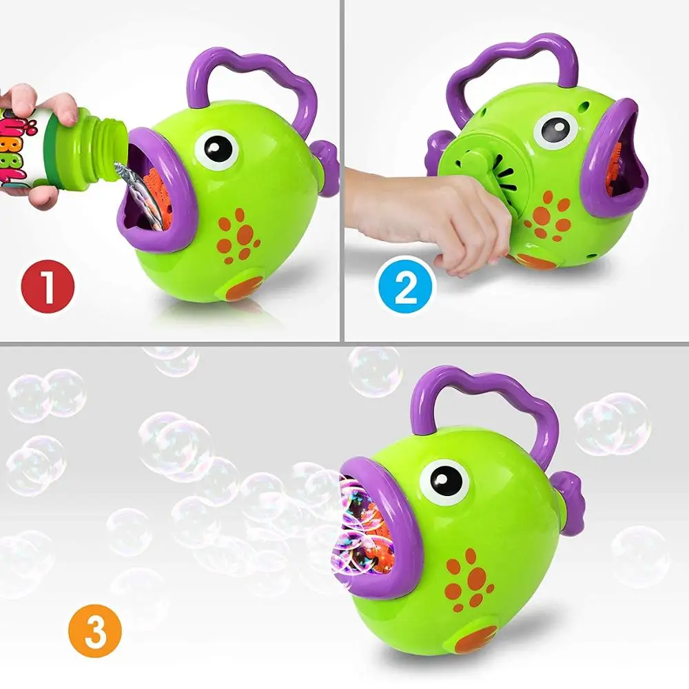 Fish Bubble Machine - Hand-Controlled, No Batteries Needed, Includes Bubble Solution - Fun Outdoor Blower Toy for Kids