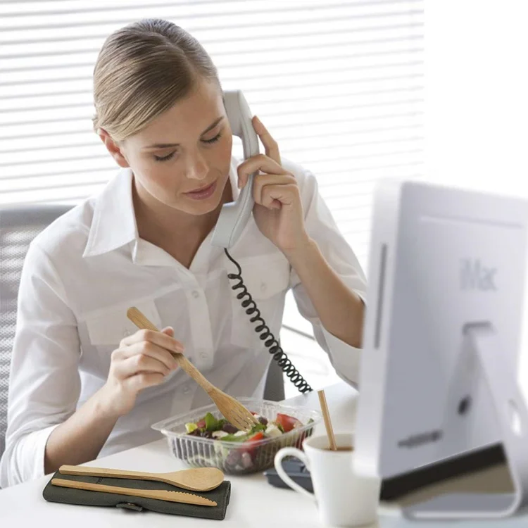 Best Sell Handmade Bamboo Straw Chopsticks Knife  Fork Spoon Flatware Set with Portable Bag