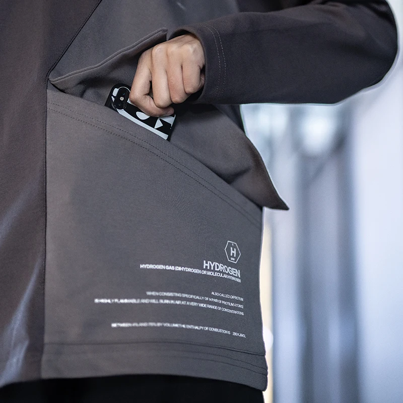 Killwinner spring and autumn round neck tshirts street tide casual grey stitching cotton long sleeve t shirt for man