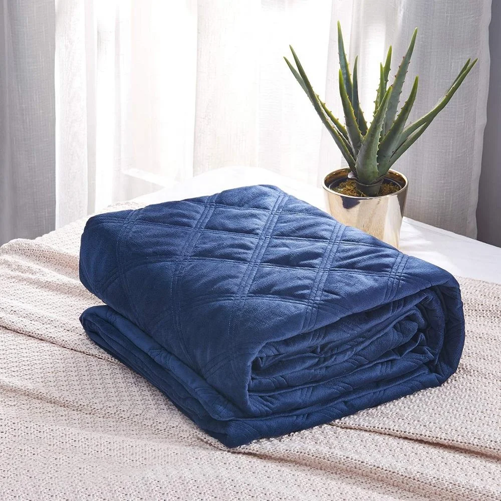 Amazon Supply Quilted Heavy Weighted Blanket with Removable Cover Blue Color