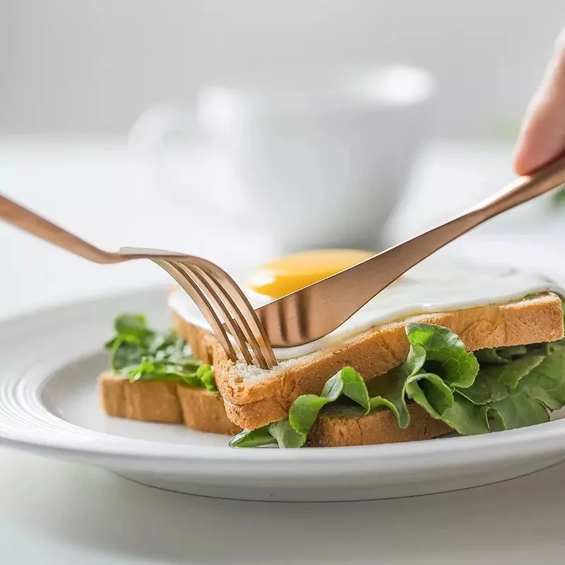 Copper Metal Flatware Stainless Steel  Spoon Fork and Knife Sets Matte Rose Gold Cutlery