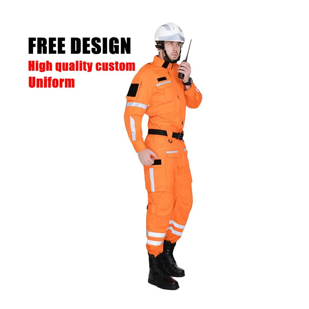 China Custom Uk American Safety Jacket Working Pants Waterproof Fireproof Orange Coverall Overalls Rescue Men Workwear Uniform